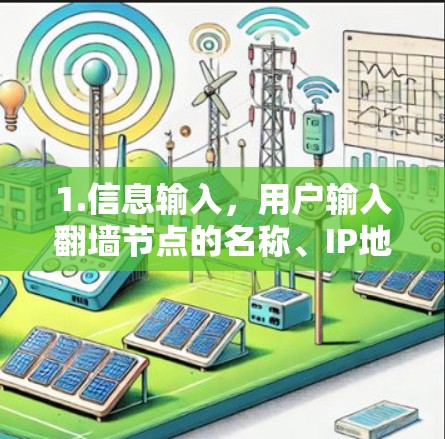 1.信息输入，用户输入翻墙节点的名称、IP地址、服务器名、服务器类型和访问日志等信息
